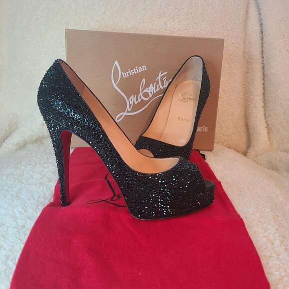 Christian Louboutin Hyper Prive Black Very Riche Strass - Picture 1 of 14